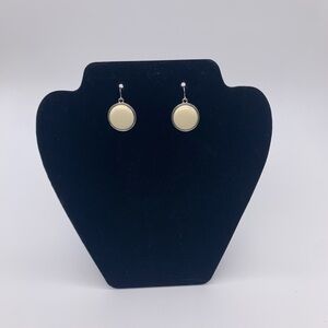 Vintage Round Silver Tone & Antique White Dangle Earrings